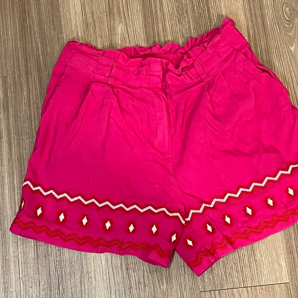 LOFT Embroidered Pink Linen Shorts - Picture 2 of 6